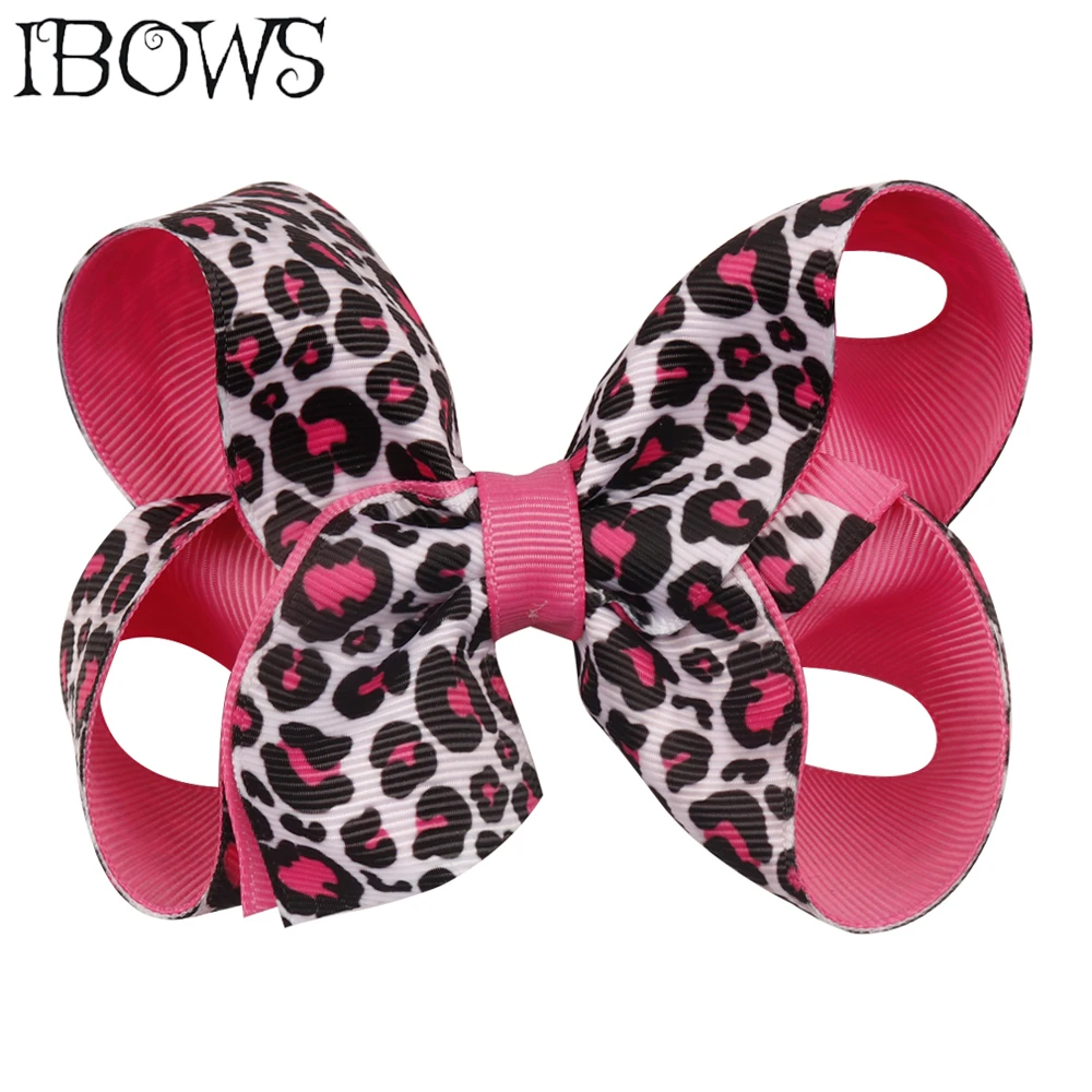 Банты для волос с леопардовым принтом девочек 2 шт./лот 4 дюйма многослойная