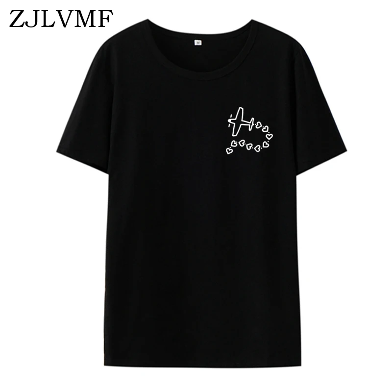 Zjlvmf Airplane Heart Women T-shirt Cotton Casual Fashion Loose Funny Tshirts Short Sleeve Big Size O-neck Harajuku Tshirt Women