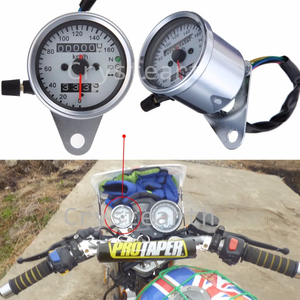 Серебряный Универсальный 12 В мотоцикл кафе гонщик Спидометр Одометр датчик 0 160