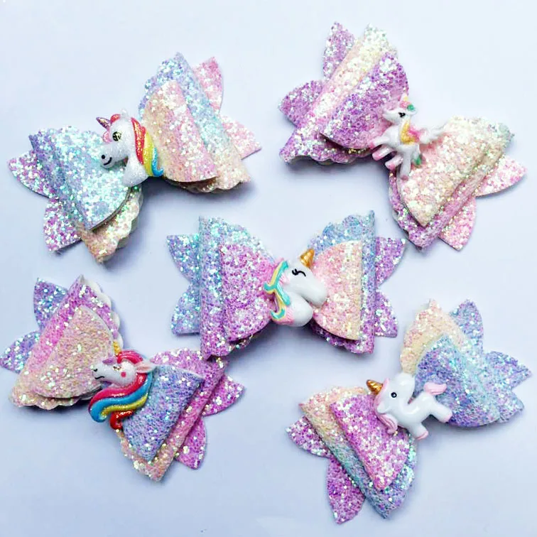 Hair Accessories Bows for Girls Shiny Glitter Clips 3'' Cute Elk Unicorn Hairpins Kids Princess Accessory | Детская одежда и