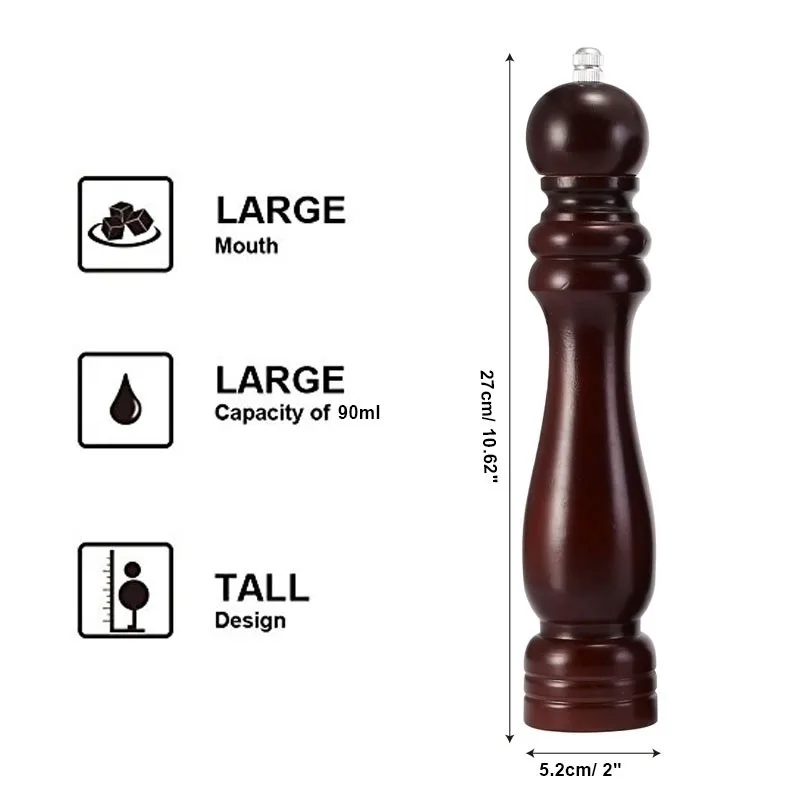 Brown 1" деревянная мельница для перца из твердой древесины и регулируемая керамическая мельница для перца, коричневый - Цвет: Brown