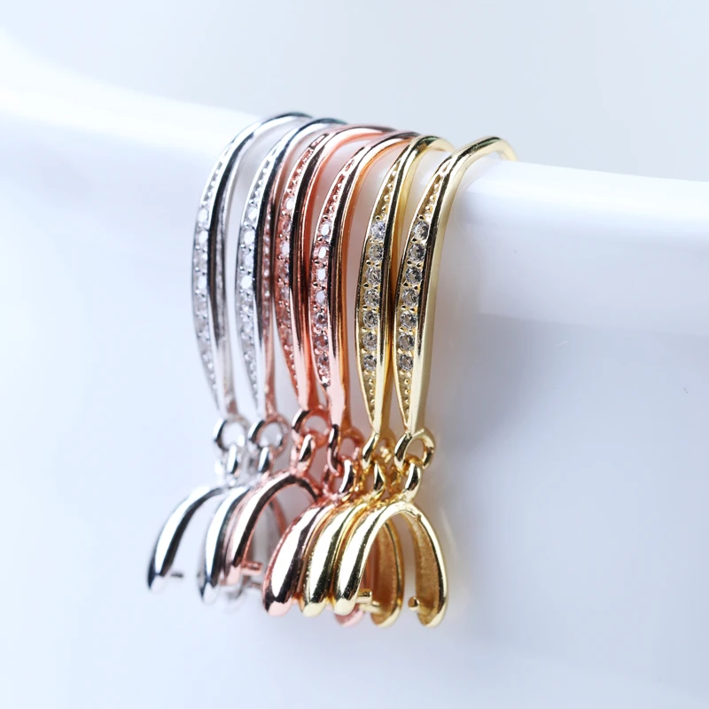 Real 925 Sterling Silver Woman Zircon Ear Hook Gold Silver Earring Blank Base DIY Jewelry Making Findings Accessories Component