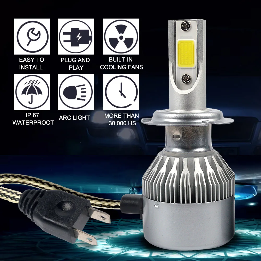 Taitian 2 шт. COB 72W 8000LM 6500K DC12V 24V грузовые лампы H4 Canbus Светодиодные Автомобильные фары H1