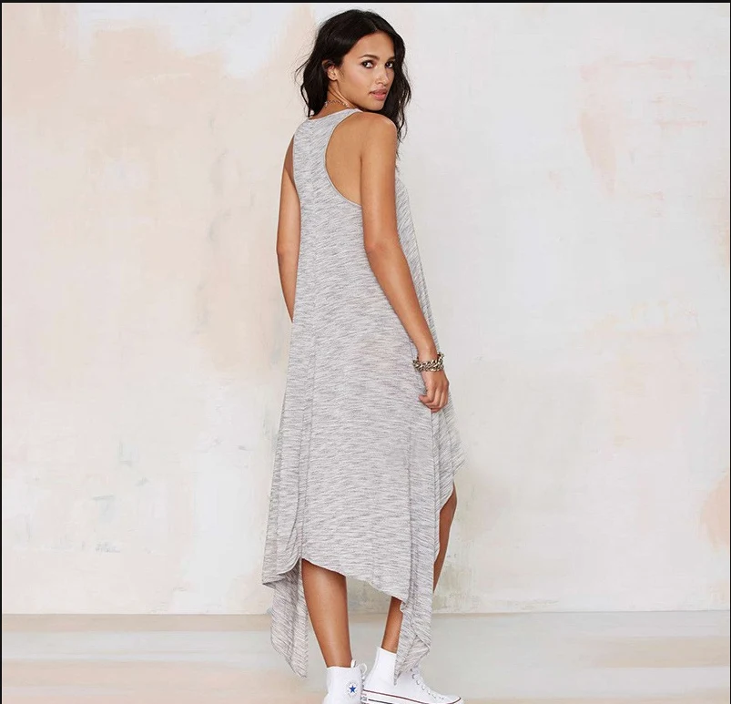 Женское платье модное уличное без рукавов длинное вечернее повседневное