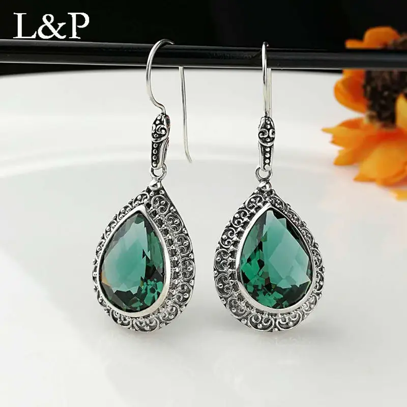 

Water Drop Crystal Gemstones Drop Earrings For Lady Stereoscopic Carve Real 925 Sterling Silver Elegant Earrings Jewelry