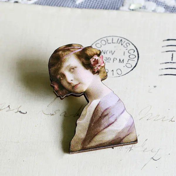 Винтажная деревянная брошь ручной работы в стиле ретро викторианской эпохи|retro