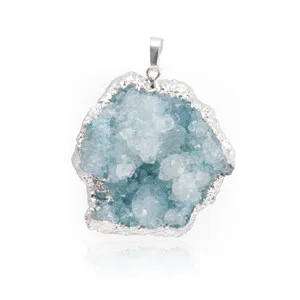 light blue Друзы ювелирные изделия из натурального камня Подвеска-маятник кристалл кулон золотистое, серебристое покрытие с натуральным драгоценным камнем ожерелье - Окраска металла: light blue