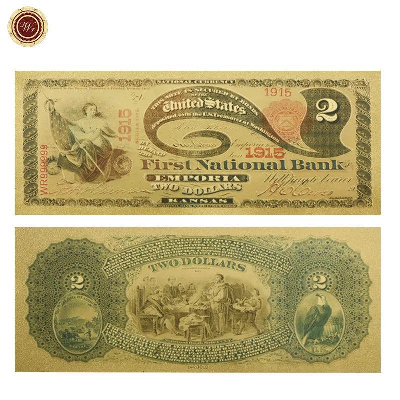 WR 1875 год 2 доллара 24k фотообои красочные бумажные деньги искусство орнамент день