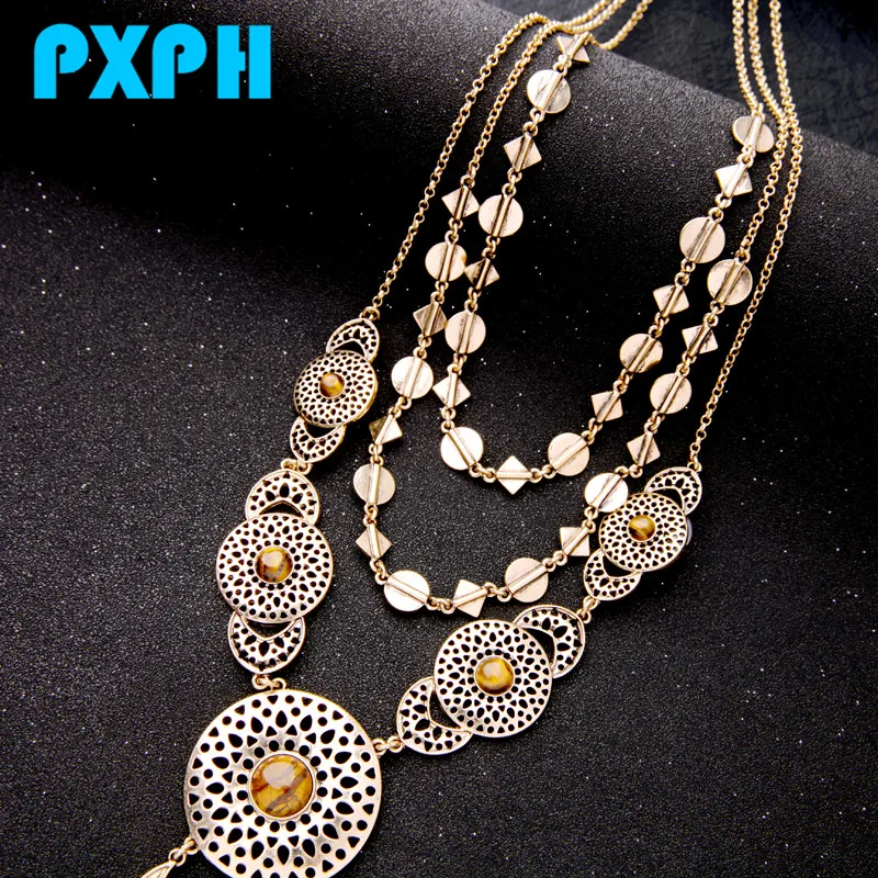 Multi Layer Vintage Royal Hollow Flower Party Jewelry Sweater Necklace For Women N702 |