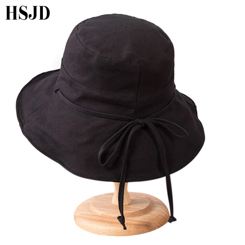 Хлопчатобумажная льняная шляпа от солнца с бантом женская летняя однотонная