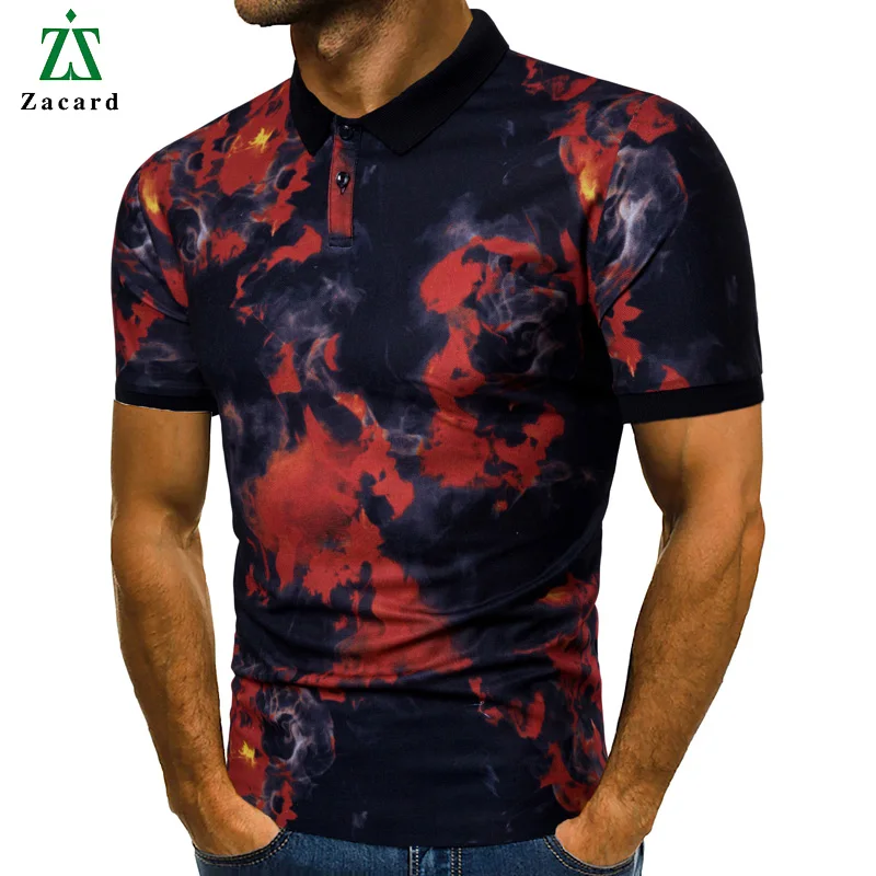 Zacard 2018 Для мужчин пламя печати Футболка поло Slim Fit Европа Размеры Мужская мода