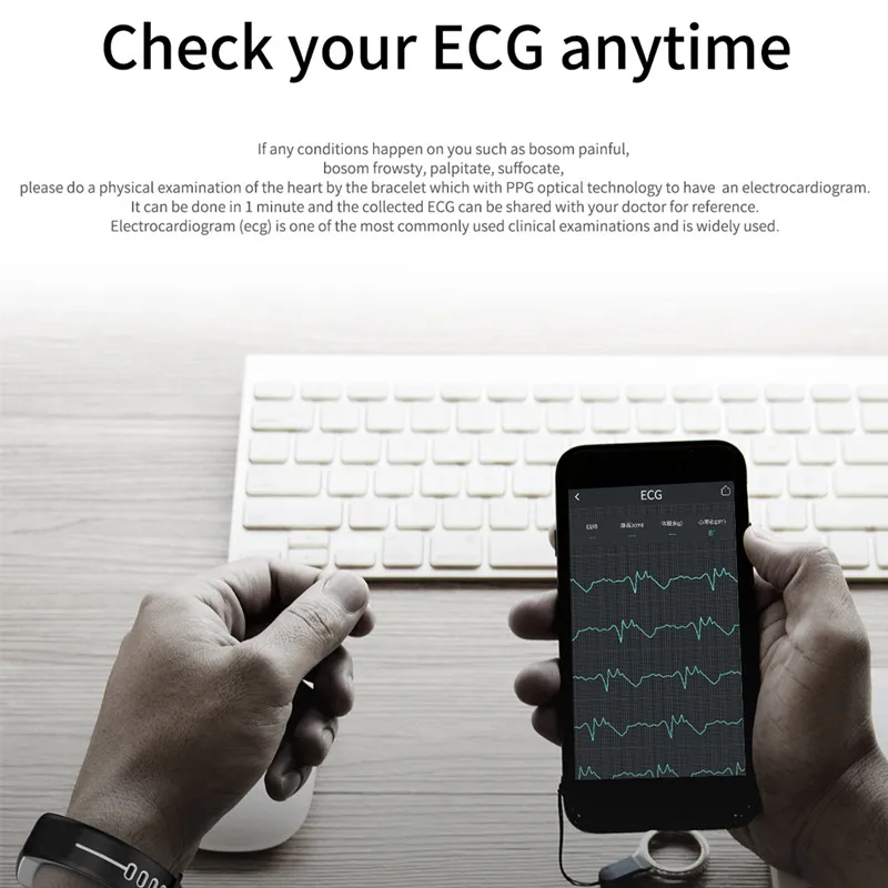 T02 смарт-Браслет фитнес-трекер IP68 водонепроницаемый браслет сердечный ритм ЭКГ