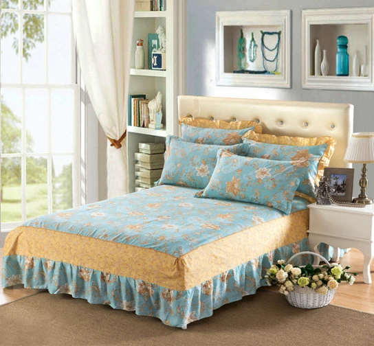 Хлопковая юбка кровать с синими цветами 1 шт. эластичное покрывало кроватный