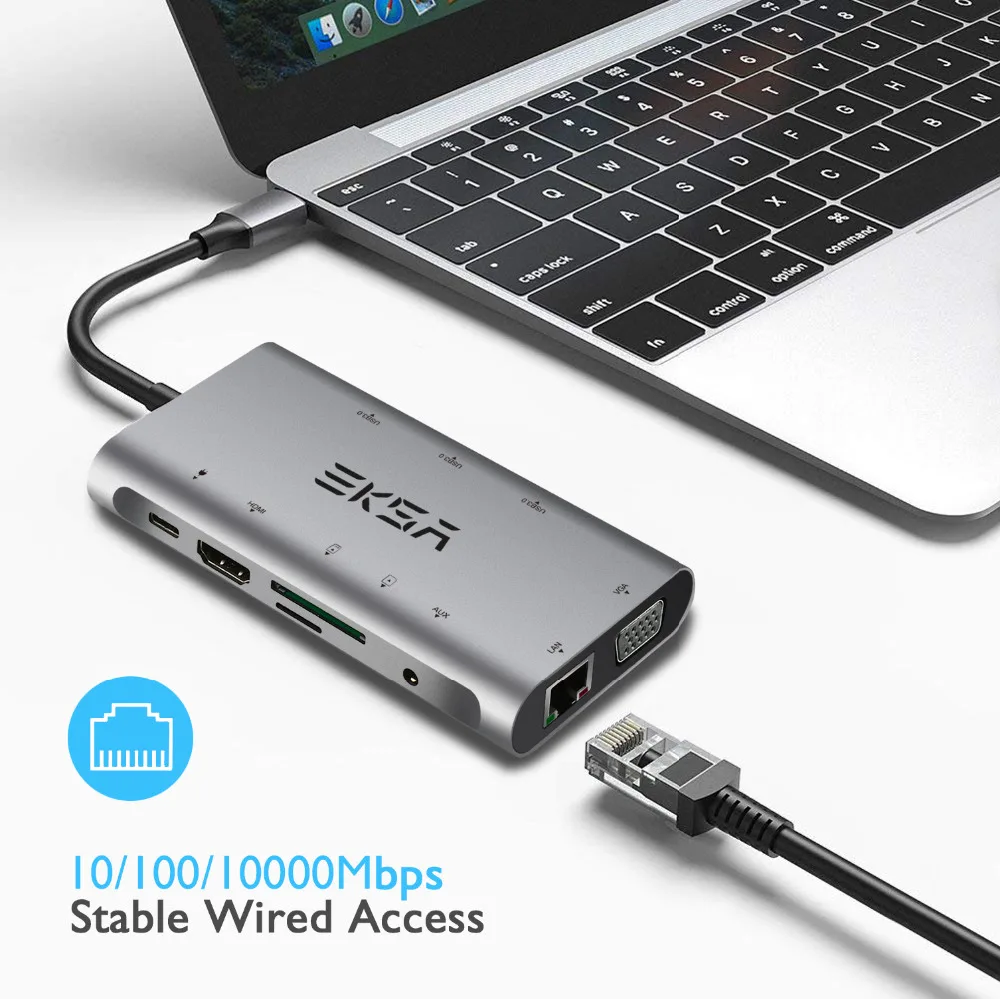 EKSA USB Type C концентратор к HDMI/RJ45 Gigabit Ethernet/VGA/Кардридер/Thunderbolt 3 адаптер для Macbook Huawei P20