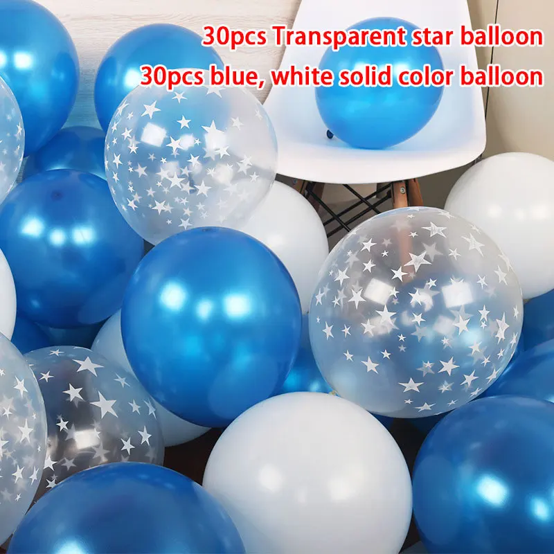 blue white set 60 шт./компл. Фэнтези звездное небо Звезда латекс свадебный шар День рождения шары для украшения прозрачный Balon золотистый и черный - Цвет: blue white set