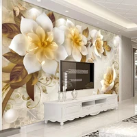 custom mural wall painting european style 3d stereoscopic embossed golden flower wallpaper living room tv background decoration