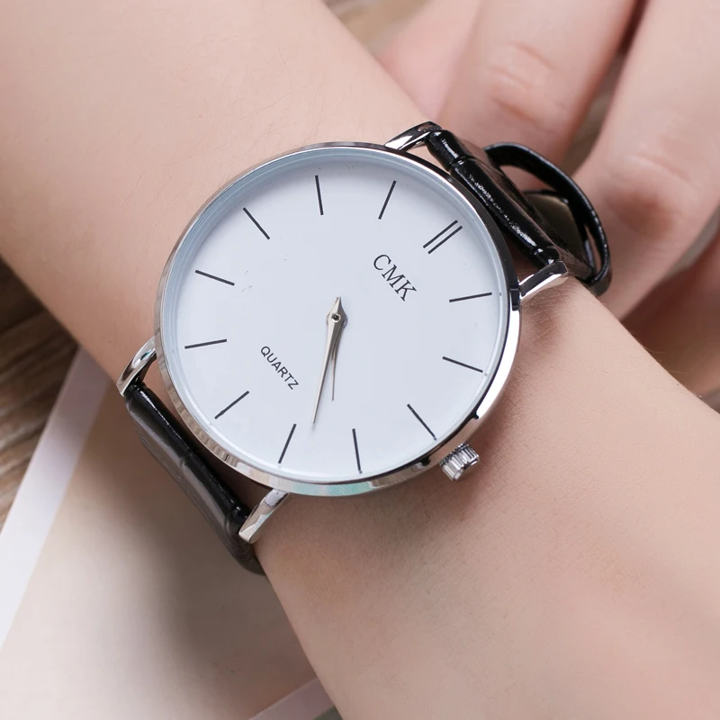 CMK Ultra Slim Простой циферблат для мужчин часы модные повседневное кожаный ремешок