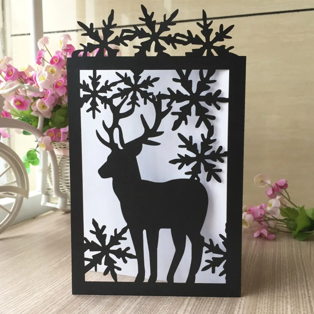 

30pcs/lot Laser Cut Carved Christmas Card Deer Pattern Merry Christmas New Year Greeting Cards Festival Party Supplies