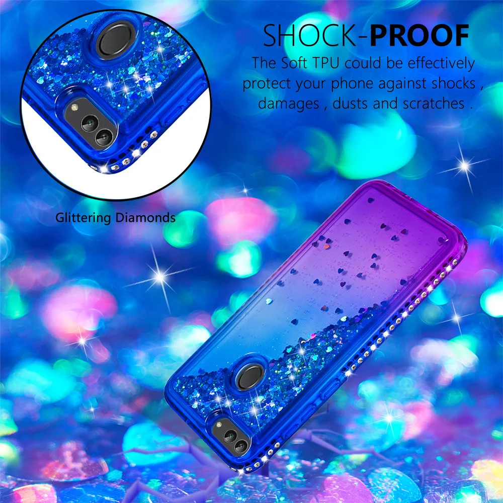 Роскошный блестящий чехол с бриллиантами для huawei P Smart Coque для huawei Enjoy 7S жидкий зыбучий песок плавающий блестящий чехол