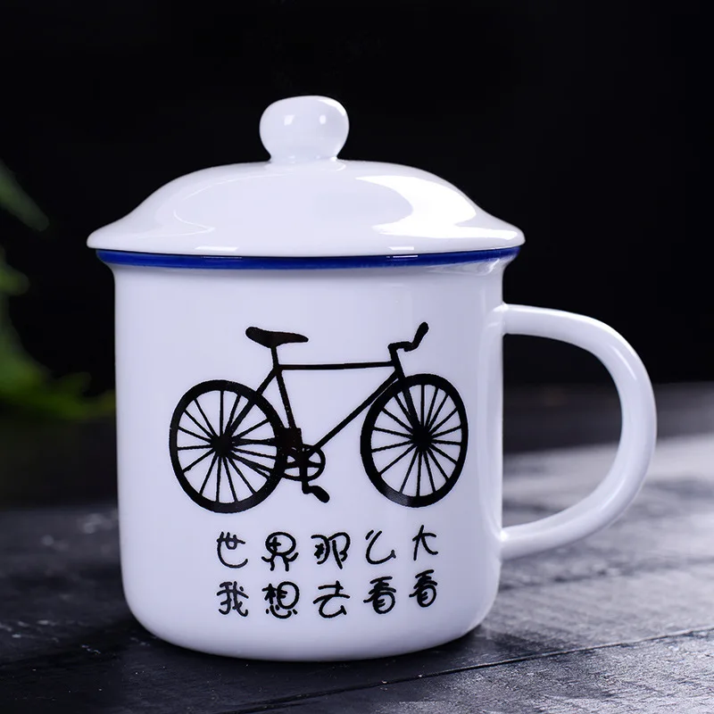 Ceramic Mug with Lid Retro Water Cup Office Creative Tea Custom Nostalgic Classic Imitation Enamel | Дом и сад