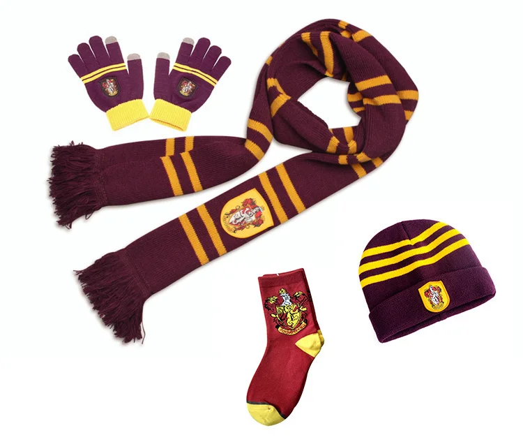 Gryffindor Шарф волшебника Гриффиндор шарф+ шапка/шапка+ галстук+ носки мягкие теплые шарфы Гермиона Рон костюмы подарок на Хэллоуин - Цвет: Gryffindor