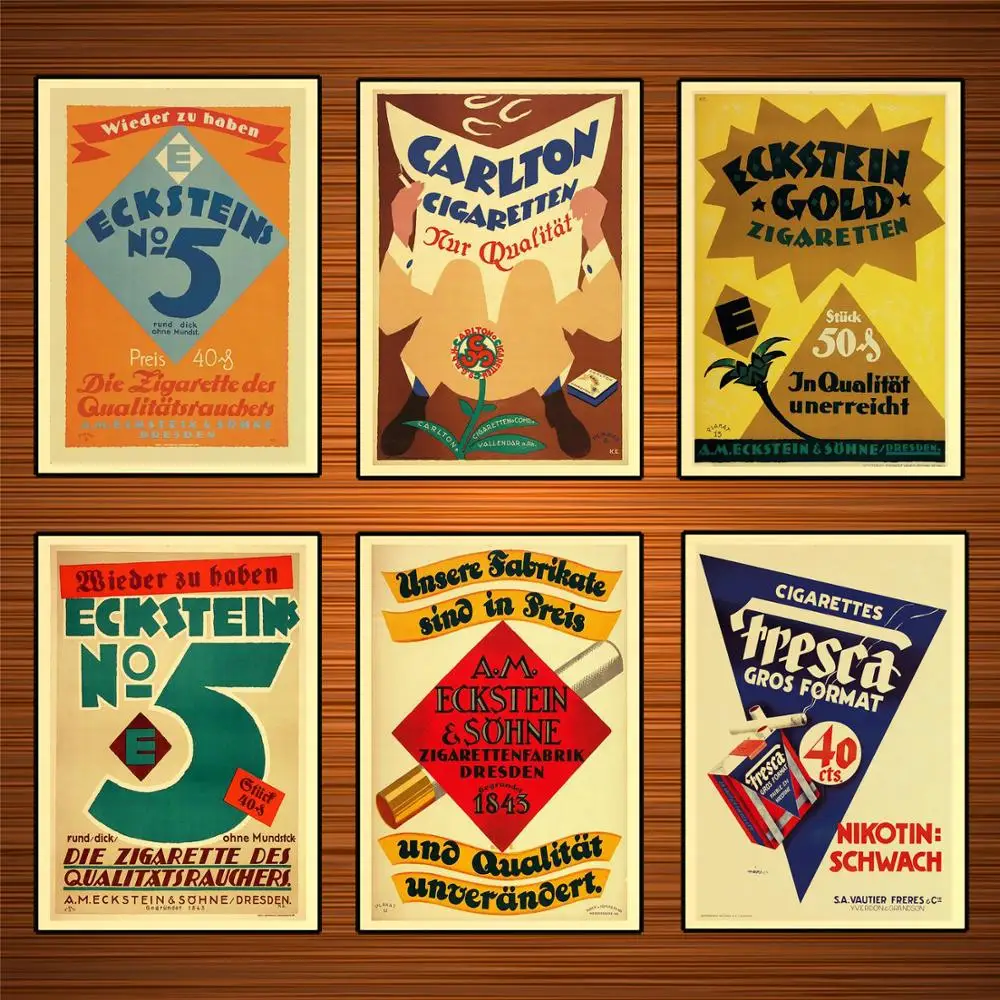 Фото Винтаж 1900s сигарет рекламы плакат экштейн No.5 крафт Плакаты Классическая Тканевая