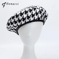 fibonacci new hats for women autumn winter wool beret fashion white plaid female warm bonnet caps boina berets