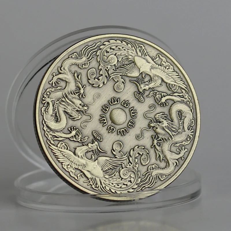 Традиционный китайский дракон и Феникс памятная монета 40 мм медный Китай близнец