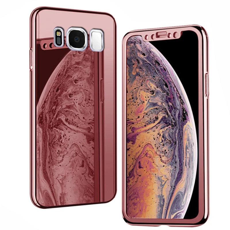 rose Coque чехол для samsung galaxy S8 Plus s8plus S 8 на покрытие зеркало 360 защитная задняя крышка с логотипом чехлы с закаленным стеклом - Цвет: rose