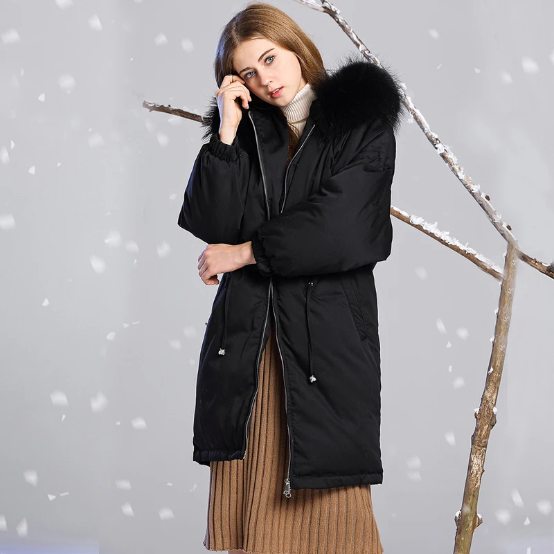 Женская зимняя куртка из натурального меха 2018 Новая модная длинная теплая парка
