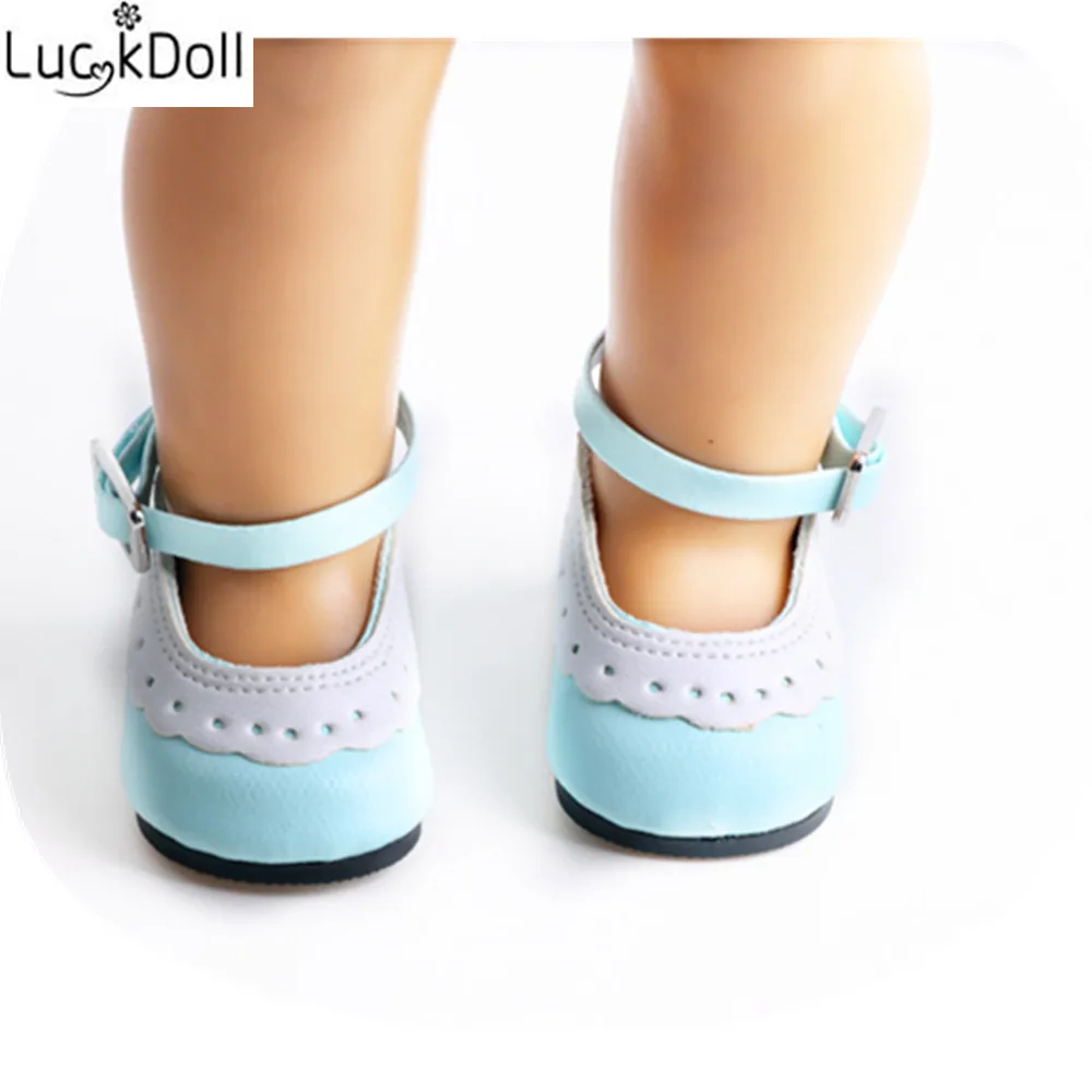 LUCKDOLL/синие розовые кожаные туфли подходят для 18 дюймов американский и 43 см