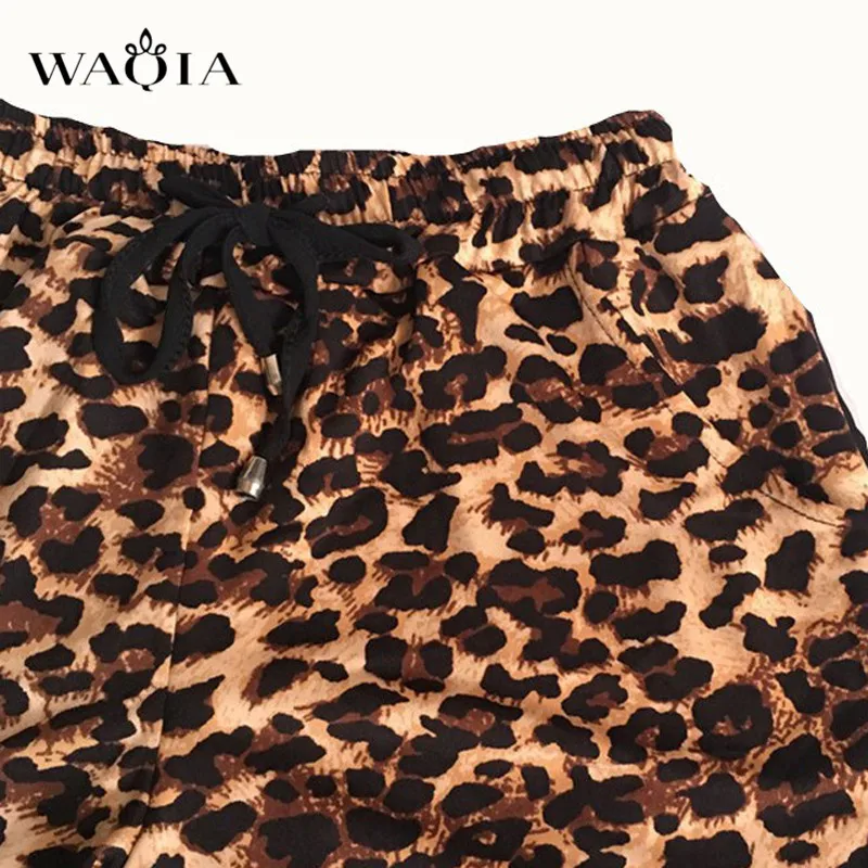 Waqia/летние шорты с леопардовым принтом для девочек большие размеры Широкие