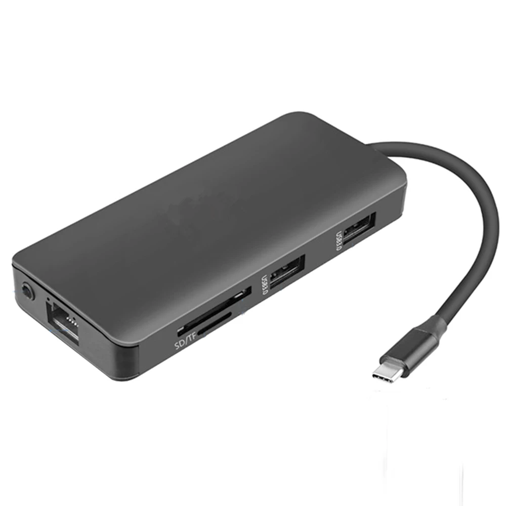 Черный 9 в 1 USB-C концентратор типа C до 3,5 мм аудио микрофон 4 к HDMI VGA RJ45 lan-адаптер с usb-разъемом 3,0 SD TF кардридер type C зарядка PD адаптер концентратор - Цвет: Черный
