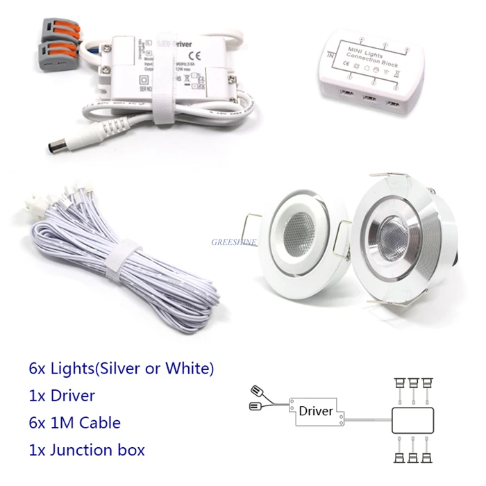 6 шт./компл. с драйвером кабелем разъемом CREE 3 Вт Мини светодиодный потолочный
