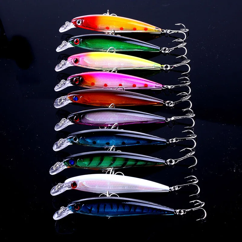 

10pcs Fishing Lure 11cm Minnow Wobbler Hard Bait with Feather Hooks Fishing Tackle Isca Artificial Bait Crankbait Swimbait MI027
