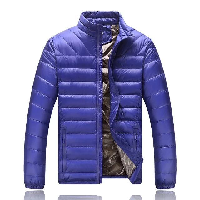 Royal blue Осенне-зимняя куртка на утином пуху, ультра светильник для мужчин, 80% пальто, Теплая мужская зимняя куртка, парка, модная мужская верхняя одежда с воротником s - Цвет: Royal blue