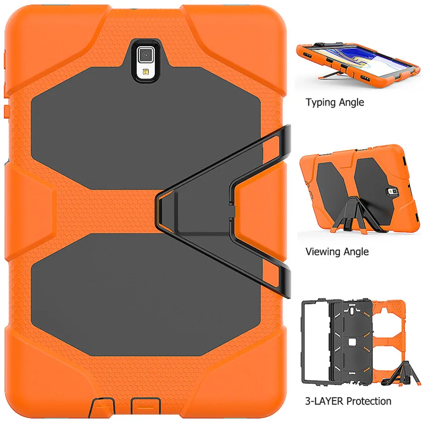 Оранжевый Для samsung Galaxy Tab S4 10,5 T830 T835 T837 тяжелый Гибридный армированный жесткий чехол PC+ мягкий резиновый защитный чехол+ подставка+ пленка+ ручка - Цвет: Оранжевый