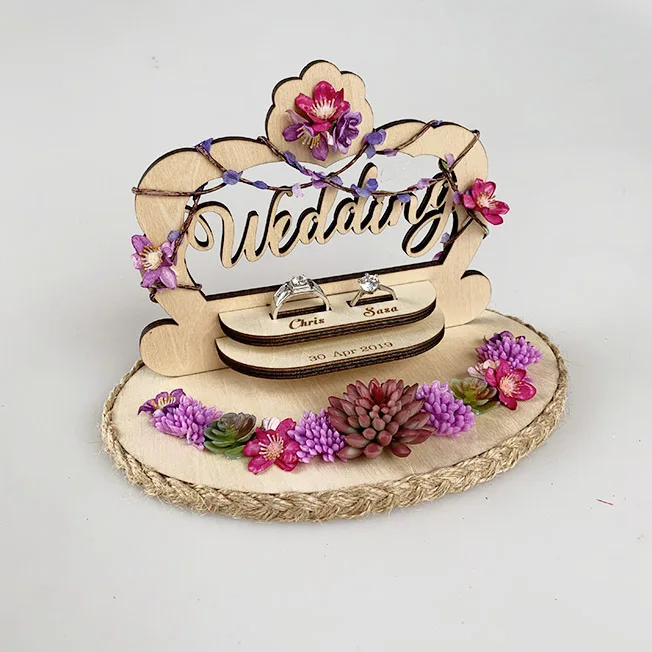 wedding ring box E On sale custom name Anniversary Engagement rings bearer pillow wood wedding flower rustic ring box - Цвет: wedding ring box E