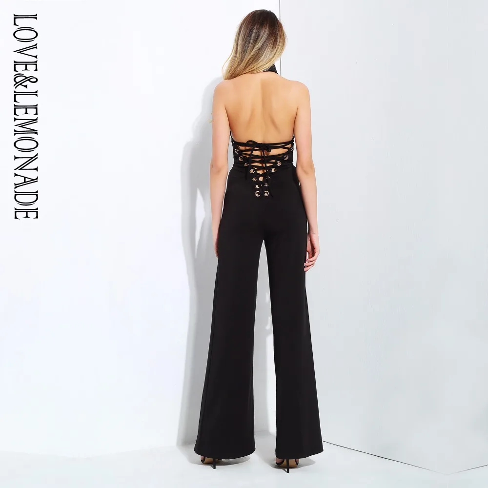 Женский комбинезон LOVE &amp LEMONADE черный с металлическим кольцом и открытой спиной