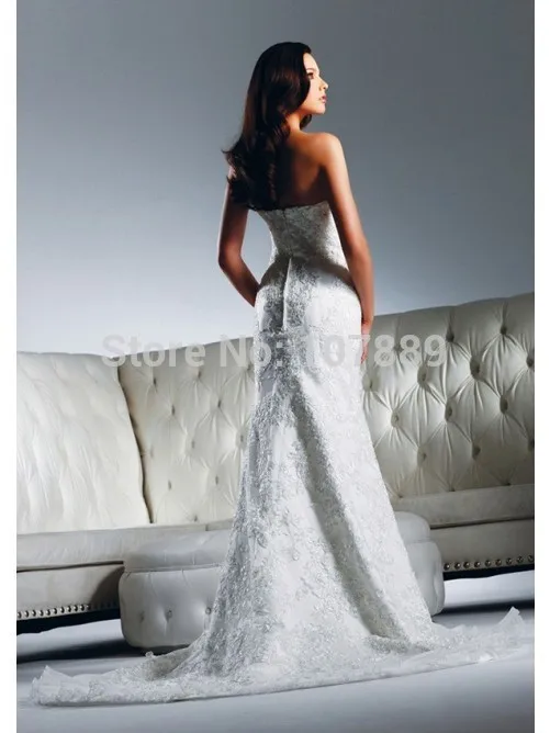2015 A-Line Bridal Gown Strapless Sleeveless Chapel Train Zipper Lace Wedding Dresses For Brides CY245 | Свадьбы и торжества