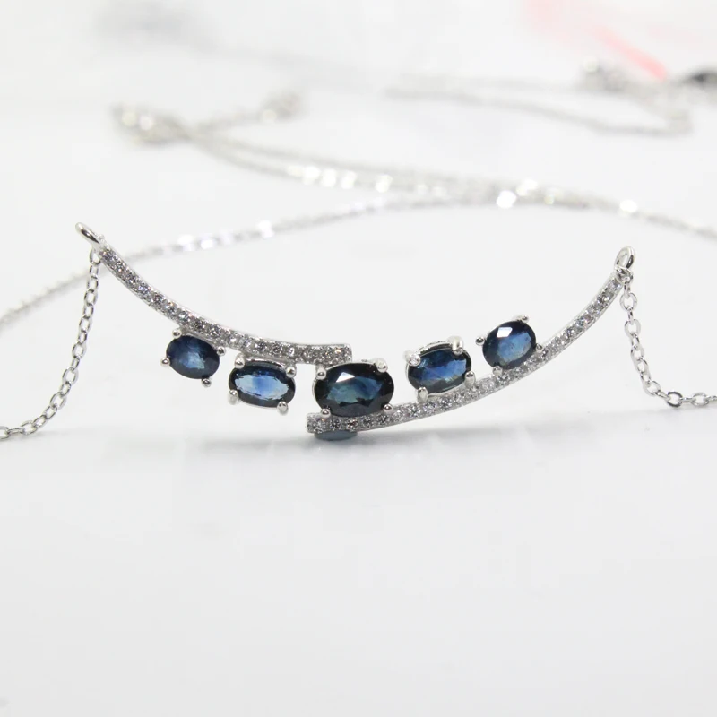 Женское Ожерелье из 100% натурального сапфира для вечерние 5 шт. серебряное