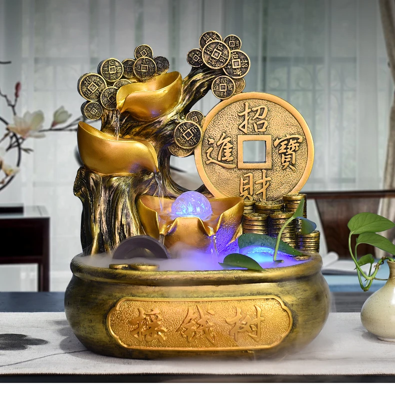 110 V-220 V деньги Дерево фонтан воды натуральный камень смола Feng Shui хрустальный шар Waterscape Настольный бонсай дома Lucky Декор украшением в виде банта