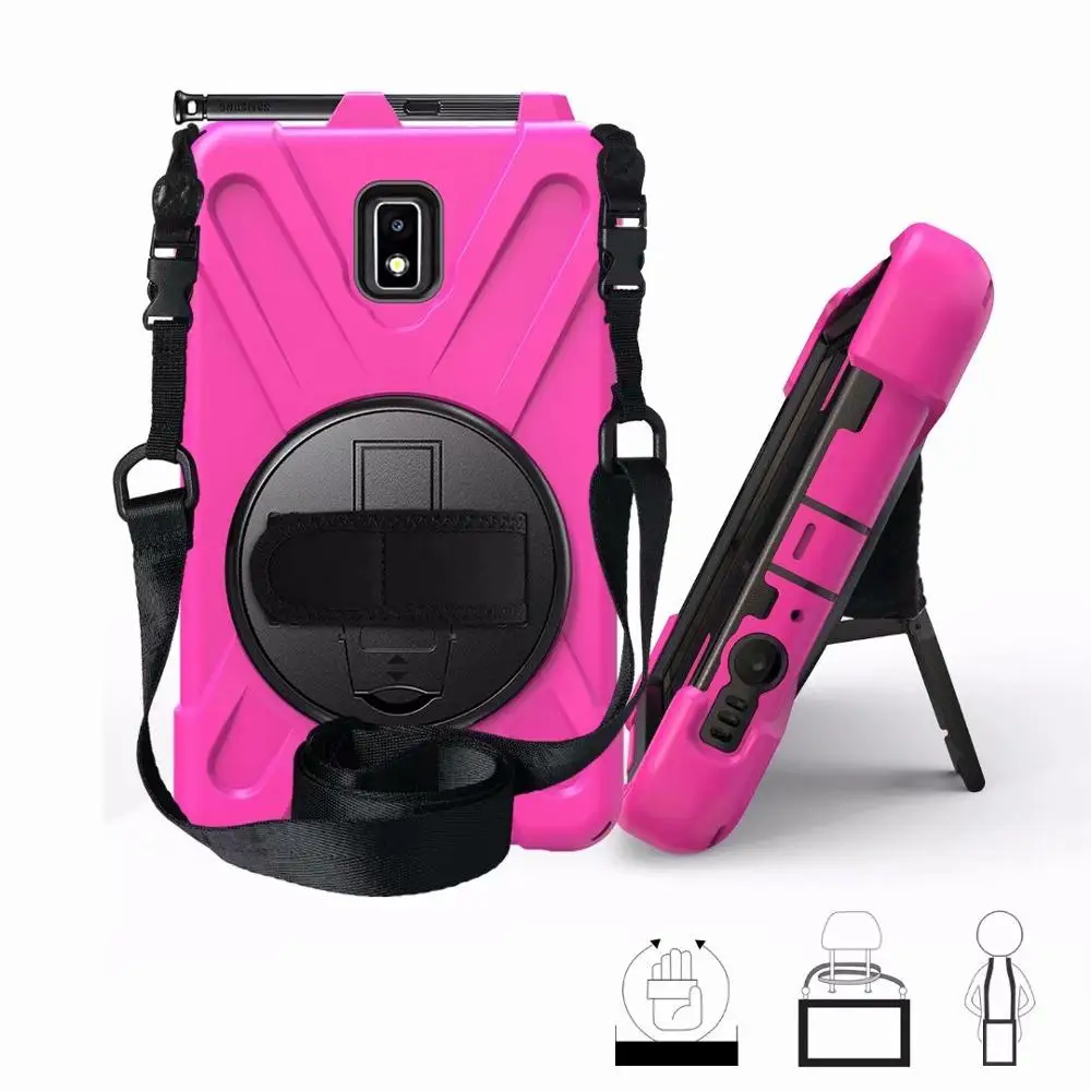 rose red Чехол на 360 градусов для samsung Galaxy Tab Active 2 8,0 T390 T395 SM-T395, силиконовый Жесткий чехол для планшета+ ремешок на шею+ ручка - Цвет: rose red