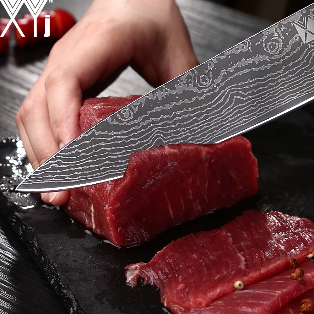 XYj Stainless Steel Kitchen Knife Damascus Veins Blade Color Wood Handle 8'' 7'' 5'' 3.5'' Cooking Knives Fish