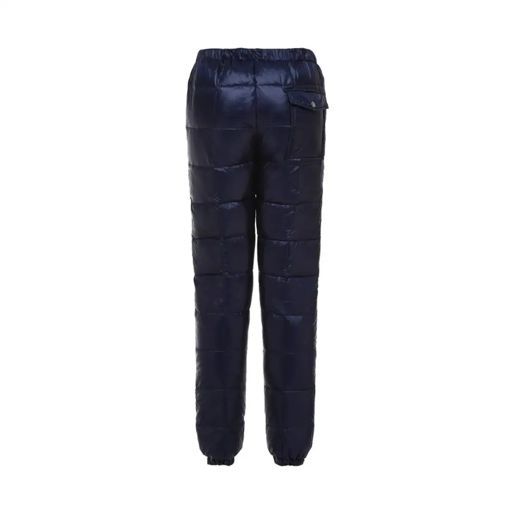 dark blue Зимние мужские и женские пуховые Штаны унисекс для улицы, одноцветные водонепроницаемые ветрозащитные толстые теплые походные брюки большого размера 5XL - Цвет: dark blue