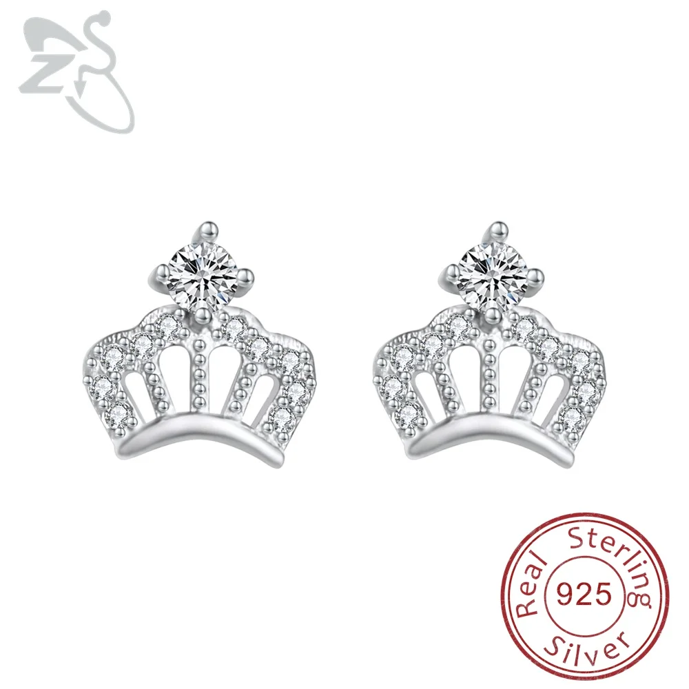 Женские серьги-гвоздики из стерлингового серебра 925 пробы с короной ZS Princess |