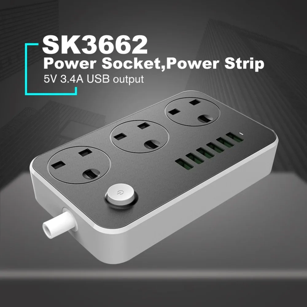3 Outlets 6 USB Ports Electronic Power Strip Smart Home Socket Surge Protector Fast Charging Extension Patch Board UK | Обустройство