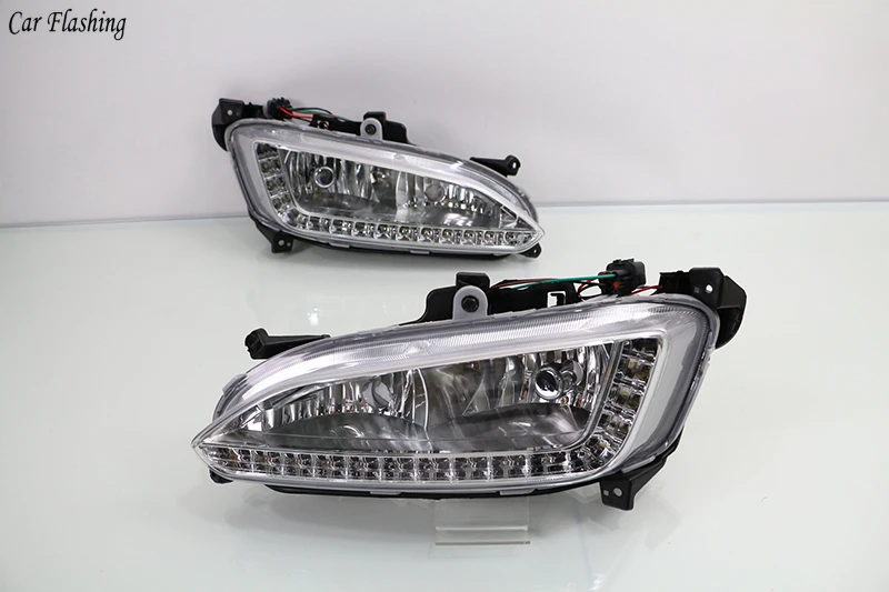 Автомобильный мигающий 1 комплект DRL для hyundai Santa Fe IX45 2013, дневной ходовой светильник, противотуманная фара, релейный Светодиодный дневной светильник, стильный головной светильник