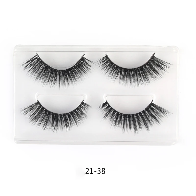 

2 Pairs Mink Hair Lash 3D Natural Charming Faux Mink Eyelashes 100% Handmade Extremely Soft Makeup Eyelash Extention Tool