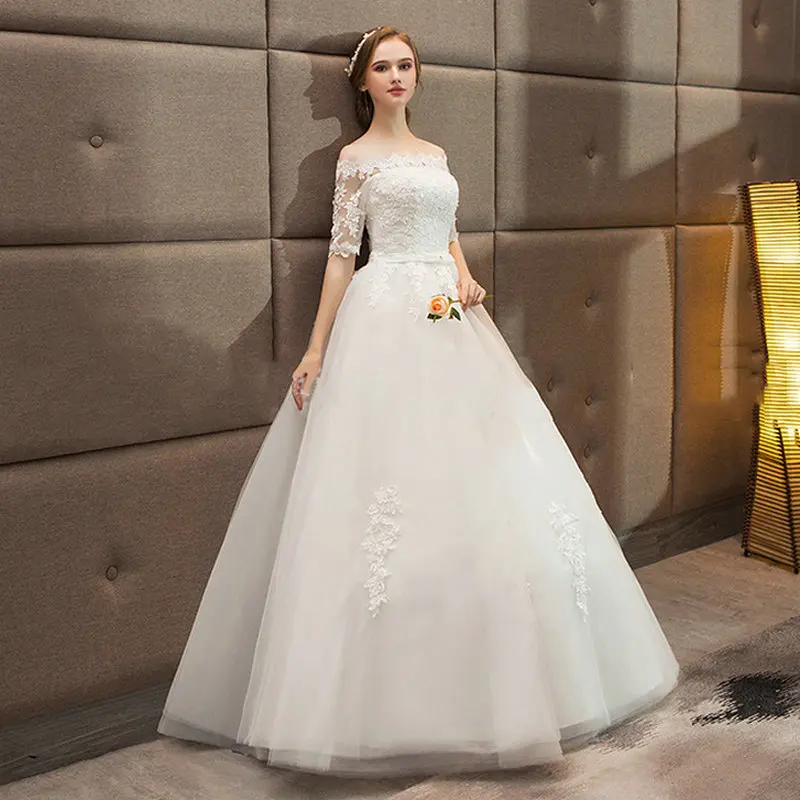 Ламия 2021 Винтаж свадебное платье Vestido De Noiva половина с кружевными рукавами Для